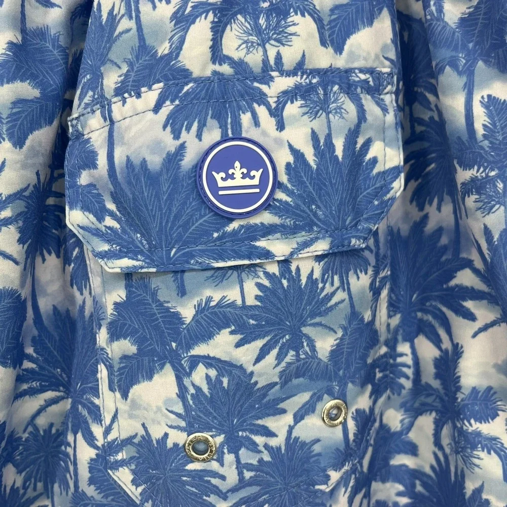 Peter Millar Seaside Swim Trunks‎ Men's 2XL Blue Palm Trees Elastic Waist